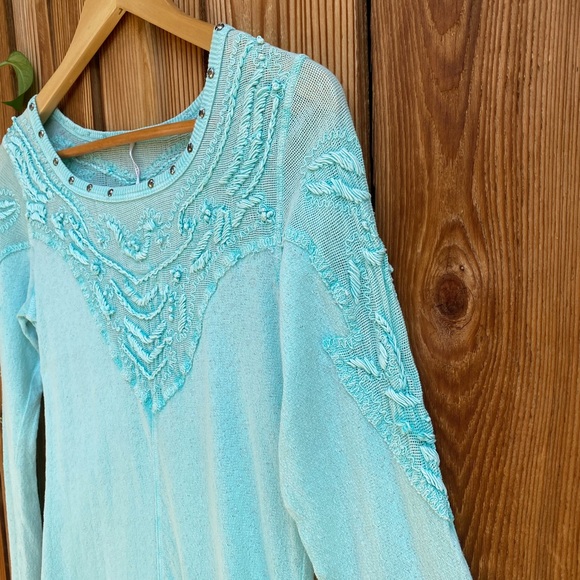 Free People Studded Mesh Aqua Long Sleeve - Picture 5 of 13